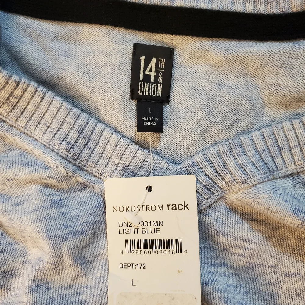 14th & Union Sweater Light Blue‎ V Neck Size L New Men's